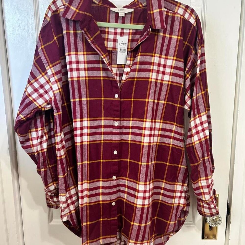Loft Women's Burgundy and Red Shirt